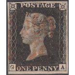 STAMPS PENNY BLACK : Plate 6 four large margins, vert guideline NE square,