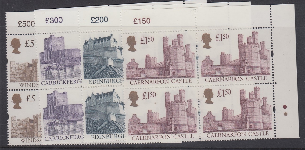 GREAT BRITAIN STAMPS : 1997 Enschede Castle High Values in unmounted mint corner blocks of four SG