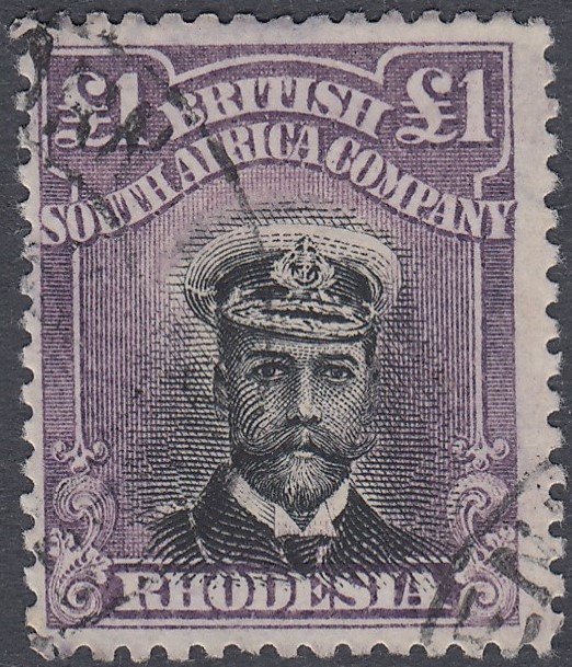 STAMPS RHODESIA 1913 £1 Deep Grey Black and Deep Violet fine used perf 14