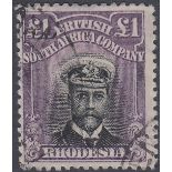 STAMPS RHODESIA 1913 £1 Deep Grey Black and Deep Violet fine used perf 14