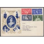 STAMPS FIRST DAY COVERS 1953 Coronation full set on typed addressed illustrated cover to South
