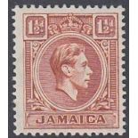 STAMPS JAMAICA 1938-52 1 1/2d red-brown scarce shade, lightly M/M, CW 5b.