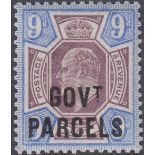 GREAT BRITAIN STAMPS 1902 9d Purple and Ultramarine unmounted mint over printed GOVT PACELS.