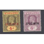 STAMPS ST HELENA 1913 4d and 6d SPECIMEN overprints,