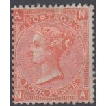 GREAT BRITAIN STAMPS 1865 4d Vermilion plate 12 mounted mint SG 94,