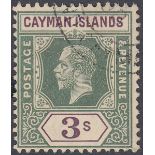 STAMPS CAYMAN ISLANDS 1912 3/- Green and Violet fine used SG 50
