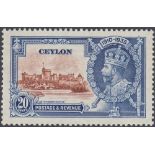 STAMPS : CEYLON 20c Brown and Deep Blue mounted mint with DIAGONAL LINE BY TURRET SG 381f