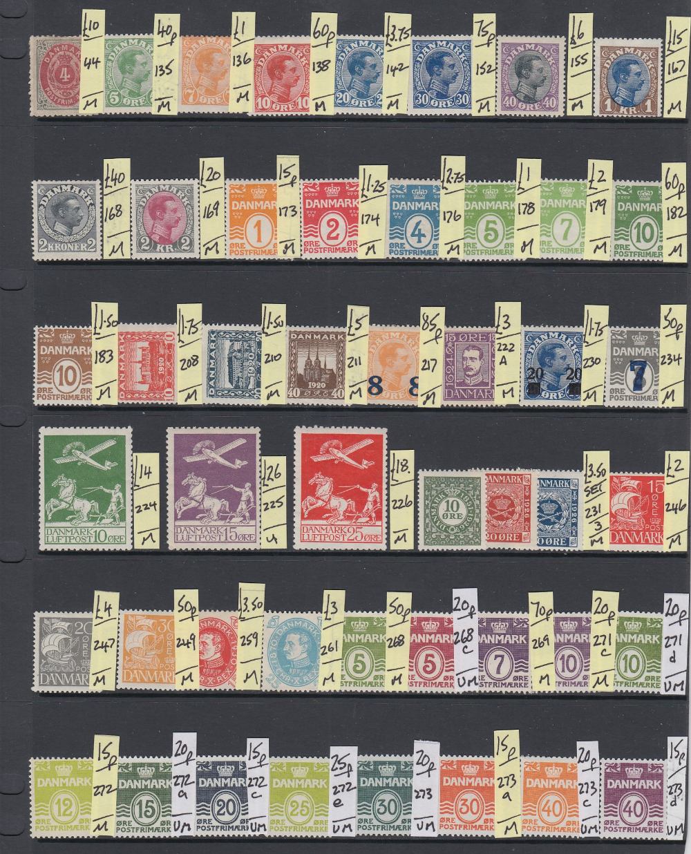 STAMPS DENMARK Mint selection on stockpages, 1925 pairs, minisheets and sets,