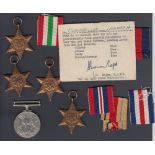 WWII medals, Group of 5 medals to Mr H Leonard with ribbons, France and Germany Star, Italy,