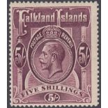 STAMPS FALKLANDS 1916 5/- Maroon lightly mounted mint SG 67b