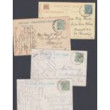 GREAT BRITAIN STAMPS : Four Edwardian postcards all with Skeleton datestamps; two Hythe,