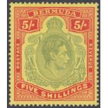 STAMPS BERMUDA 1939 5/- Pale Green and Red/Yellow perf 14 lightly mounted mint SG118a