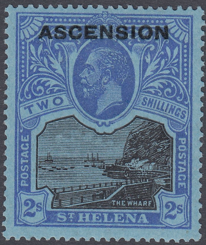 STAMPS ASCENSION 1922 2/- Black and Blue/Blue,