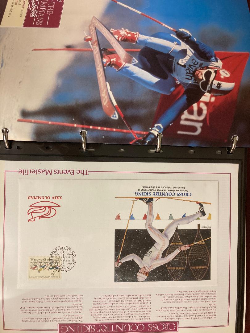 STAMPS Two Olympics collection albums with covers and stamps, Alan Wells signed cover,