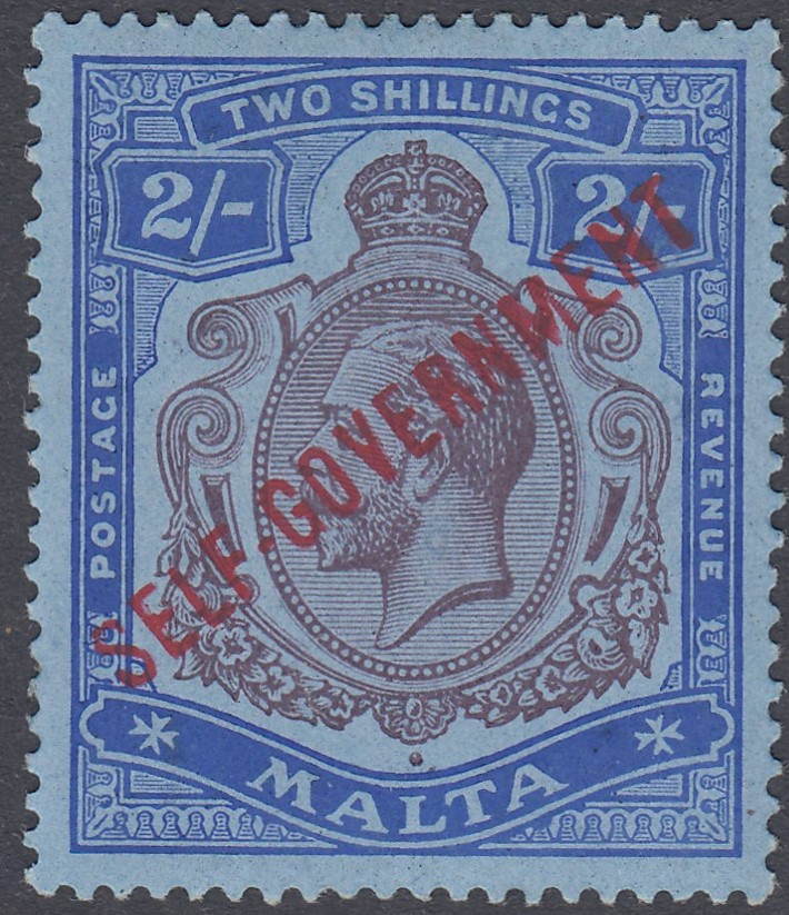 STAMPS MALTA 1922 2/- Purple and Blue/Blue.
