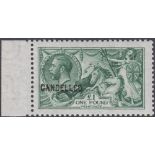 GREAT BRITAIN STAMPS 1913 £1 COLOUR TRIAL in Yellowish Green, overprinted CANCELLED type 24,