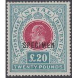 STAMPS 1902 NATAL £20 Red and Green mounted mint SPECIMEN overprint SG 145bs Cat £650