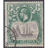 STAMPS ST HELENA 1922-37 GV 1d fine used with "cleft rock" variety, SG 98c.