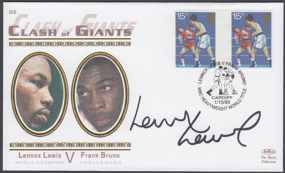 AUTOGRAPH : Lennox Lewis signed 1993 Benham cover for the match against Frank Bruno,