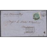 GREAT BRITAIN POSTAL HISTORY : 1864 1/- Green lettered (HH) plate 1 on wrapper from London to