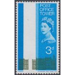GREAT BRITAIN STAMPS 1965 Post Office Tower 3d unmounted mint, showing the dramatic YELLOW MISSING,