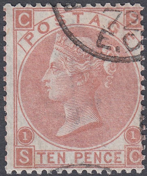 GREAT BRITAIN STAMPS 1867 10d Pale Red Brown plate 1 fine used SG 113