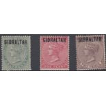 STAMPS GIBRALTAR 1886 QV 'Gibraltar' overprints on Bermuda 1/2d, 1d & 2d issues, fine M/M, SG 1-3.