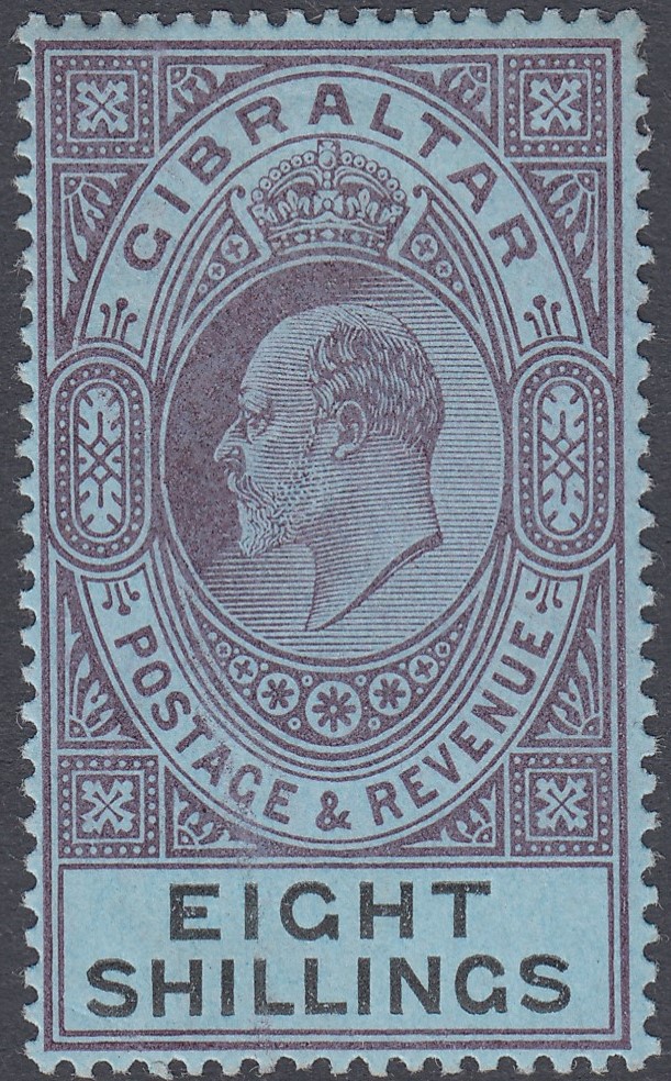 STAMPS GIBRALTAR 1903 8/- Dull Purple and Black/Blue,