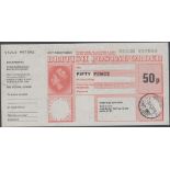 STAMPS MALAYA SABAH, 50p British Postal Order postmarked in Sandakan, Sabah,