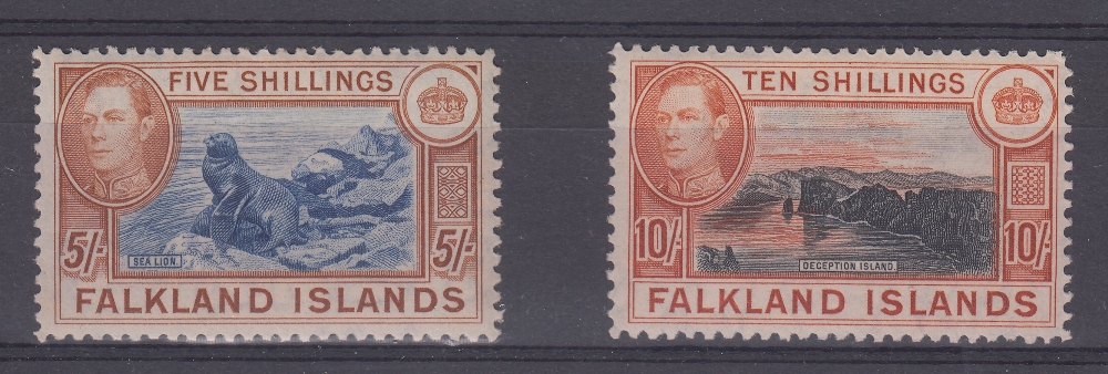 STAMPS FALKLANDS 1938 5/- and 10/- fine mounted mint Cat £240 as cheapest shades