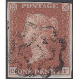GREAT BRITAIN STAMPS 1841 Penny red plate 33 lettered (CF) cancelled by the scarce NORWICH MX,