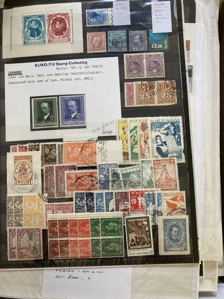 STAMPS WORLD, box with mostly European countries, Singapore, French & Italian Colonies,