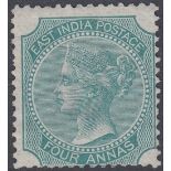 STAMPS INDIA 1866 4a Green mounted mint SG 69