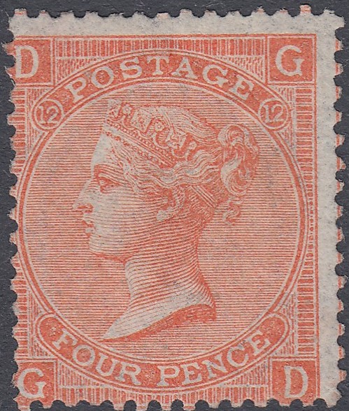 GREAT BRITAIN STAMPS : 1870 4d vermilion plate 12,