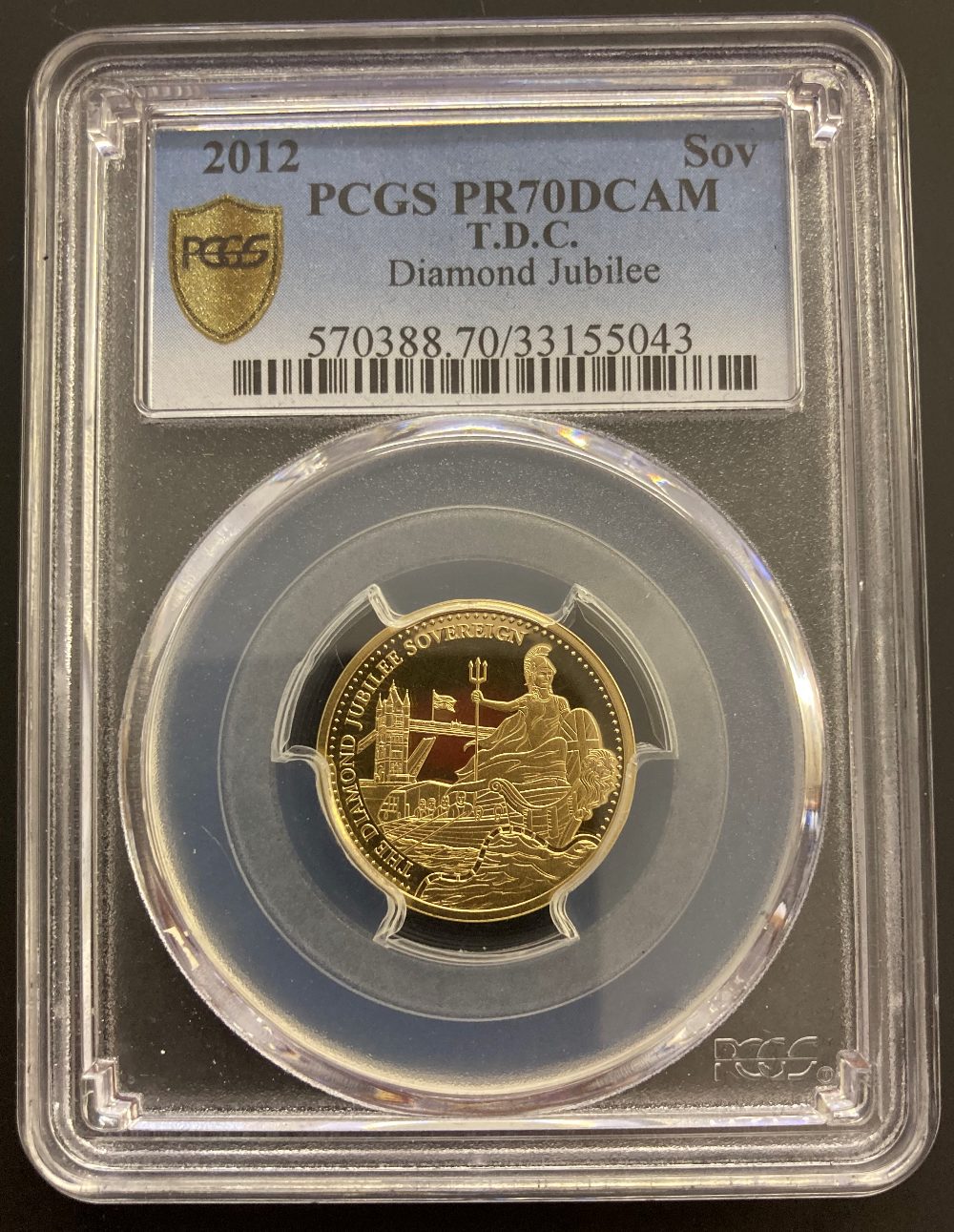 GOLD COIN 2012 Diamond Jubilee Britannia design Full Sovereign PCGS Slabbed