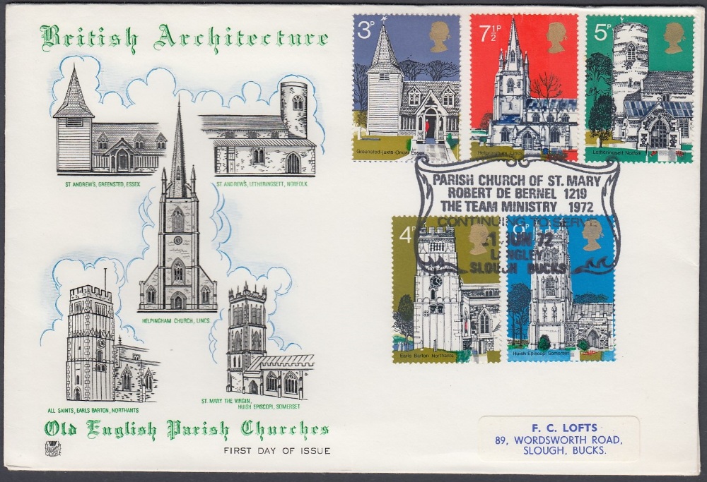 STAMPS FIRST DAY COVERS 1972 Churches illustrated label addressed cover ,