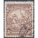 STAMPS BARBADOS 1938-47 3d brown fine used, perf 14, variety "line over Horses head" variety,