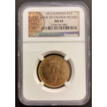 GOLD COIN 1913 Canada $10 Bank of Canada Hoard gold coin, PNG slabbed , MS 64,