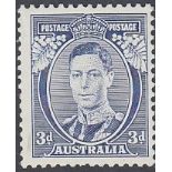 STAMPS AUSTRALIA 1937-48 3d blue, die I, variety "White Wattles", U/M, SG 168a.