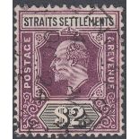 STAMPS MALAYA 1905 STRAITS SETTLEMENTS $2 Dull Purple and Black,