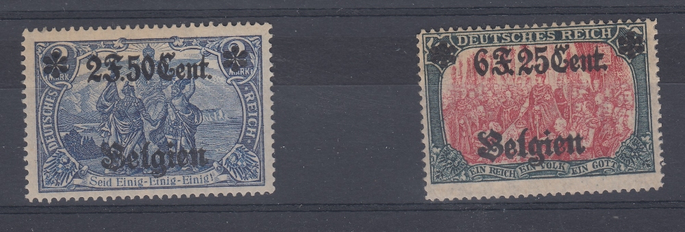 STAMPS German Occupation of Belgium 1916 surcharge 2f50 on 2m and 6f25 on 5m fine mounted mint Cat