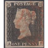 STAMPS PENNY BLACK Plate 2 lettered (AI) fine used four margin example SG 3,