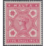 STAMPS MALTA 1886 5/- Rose mounted mint SG 30