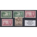 STAMPS CAYMAN ISLANDS 1938-48 GVI shades, 2/- (x2), 5/- (x2) & 10/-, M/M, SG 124, 124a, 125,