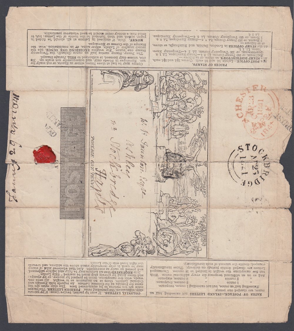 GREAT BRITAIN POSTAL HISTORY 1841 Penny Mulready lettersheet Manchester to Stockbridge 23rd April