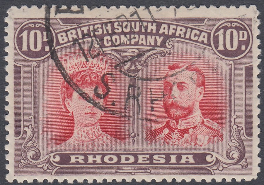 STAMPS RHODESIA 1910 10d Carmine and Deep Purple very fine used SG 150