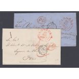 GREAT BRITAIN POSTAL HISTORY Two pre-paid 1857 wrappers addressed to Chilian Minister, Paris.