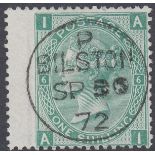 GREAT BRITAIN STAMPS 1871 1/- Green plate 6, superb used example,