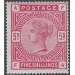 GREAT BRITAIN STAMPS : 1883 5/- Crimson,
