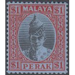 STAMPS MALAYA PERAK 1938 $1 Black and Red/lue,